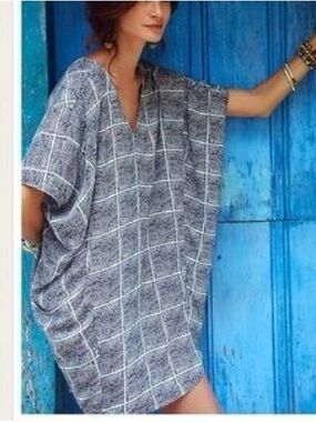 Anthropologie Gray Windowpane Tunic Dress